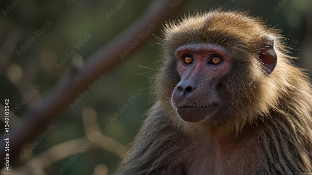 Obraz premium Close-up of a baboon's thoughtful expression