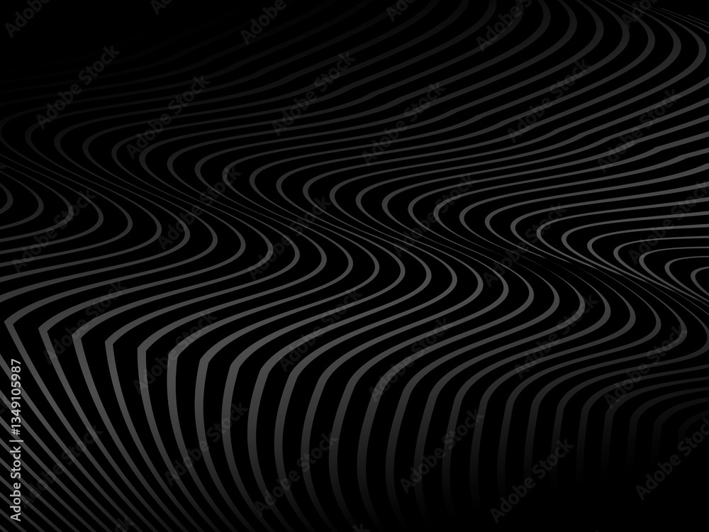 Abstract gradient gray geometric wave lines on black background. Shiny gray futuristic pattern. Futuristic technology concept, suitable for covers, posters, banners, flyers, websites, etc. Abstract gradient gray geometric wave lines on black background. Shiny gray futuristic pattern. Futuristic technology concept, suitable for covers, posters, banners, flyers, websites, etc.