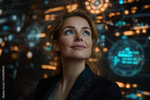 Visionary Woman Contemplating Futuristic Technology Interface