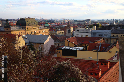 Obraz na płótnie Various historic and contemporary buildings in downtown Zagreb, Croatia. w salonie