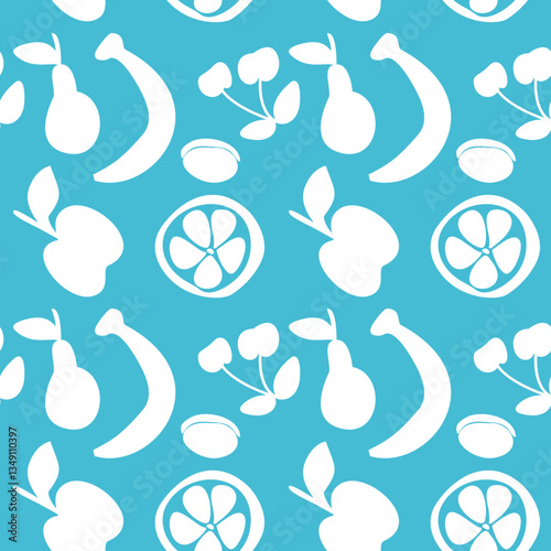 Seamless pattern with fruits silhouettes, background, packaging, hand drawn repeated endless ornament