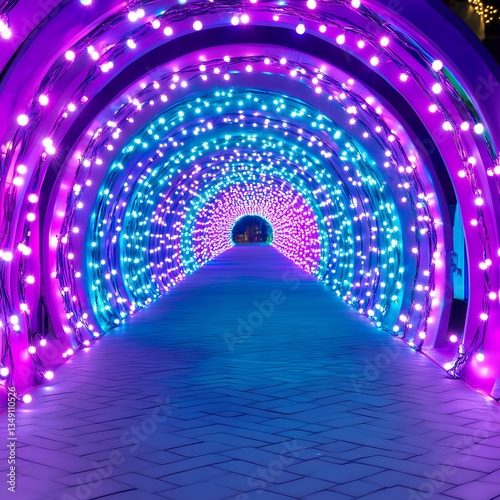 Magical Illuminated Tunnel Purple and Teal LED Lights Pathway