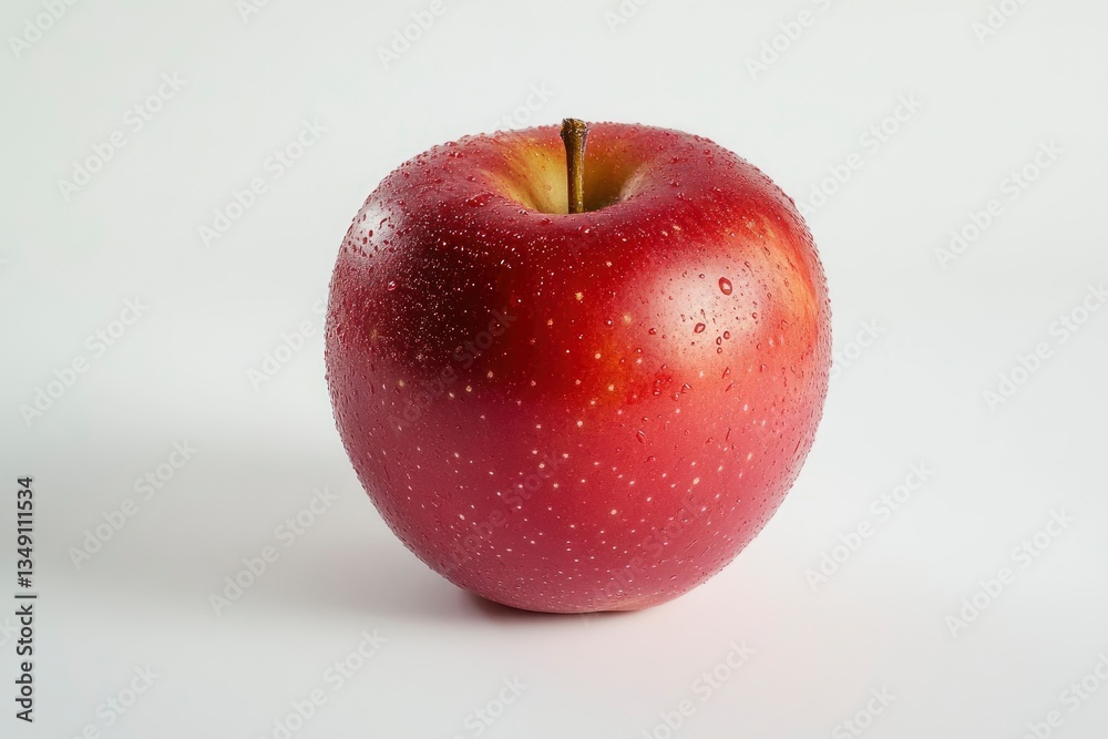 Fresh Red Apple with Water Droplets Against White Background Still Life Fresh Red Apple with Water Droplets Against White Background Still Life