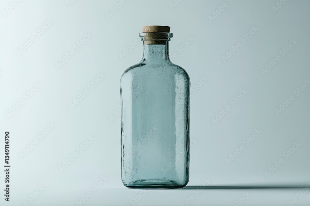 Rustic Glass Bottle with Cork Stopper Still Life on Plain Background Rustic Glass Bottle with Cork Stopper Still Life on Plain Background