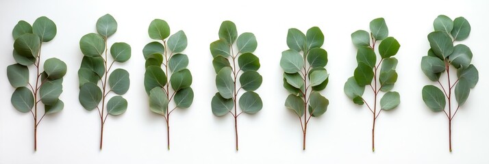 Eucalyptus Leaves Border On Grey, Minimal Style, Natural Pattern. Floral Design Element. Copy Space.