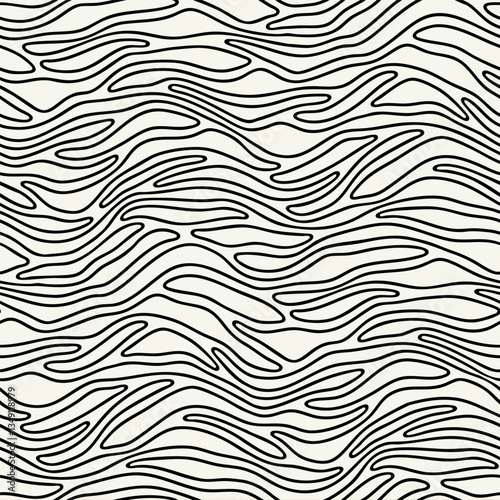 Vector seamless pattern. Abstract grunge texture with monochrome fluid stains. Creative background with linear outline blots. Decorative hand made design.