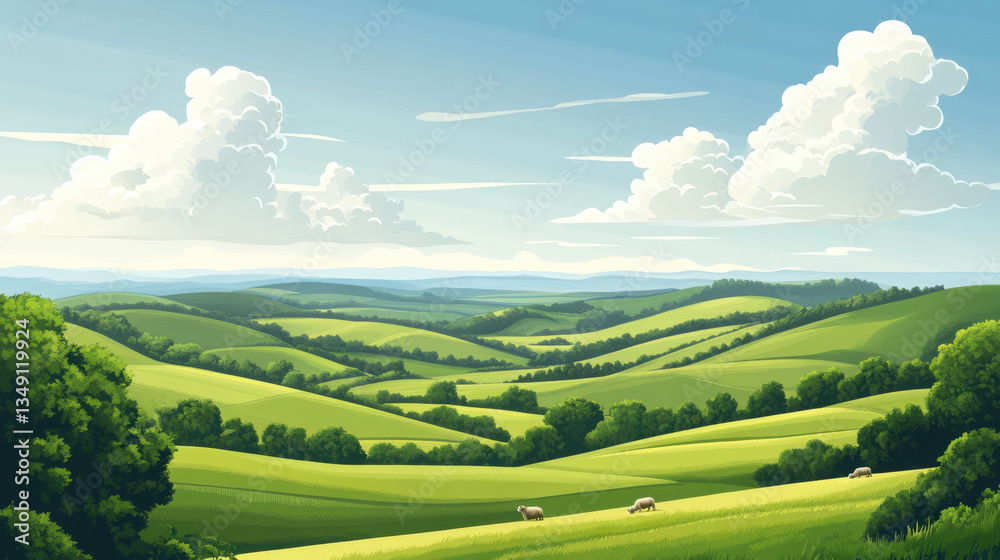 Fototapeta premium Idyllic Green Rolling Hills Landscape