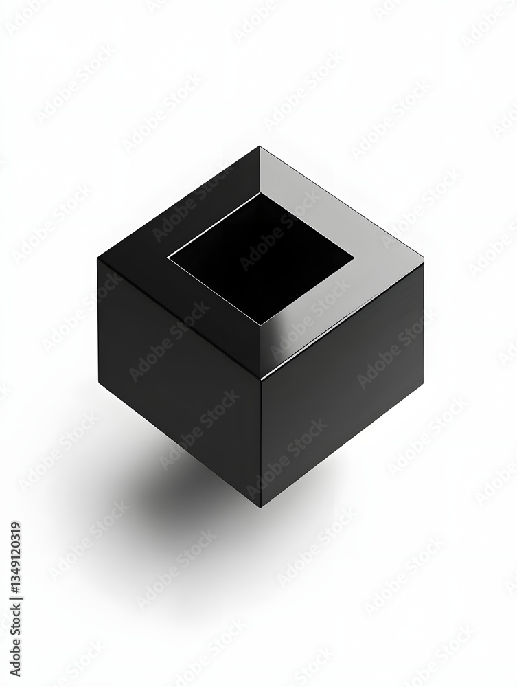 Fototapeta premium Black Cube Geometric Design: 3D Abstract Art with Modern Minimalism and Shadow Effect