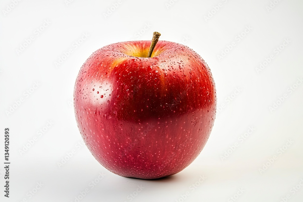 Fresh Red Apple with Water Droplets Against a Clean White Background Fresh Red Apple with Water Droplets Against a Clean White Background