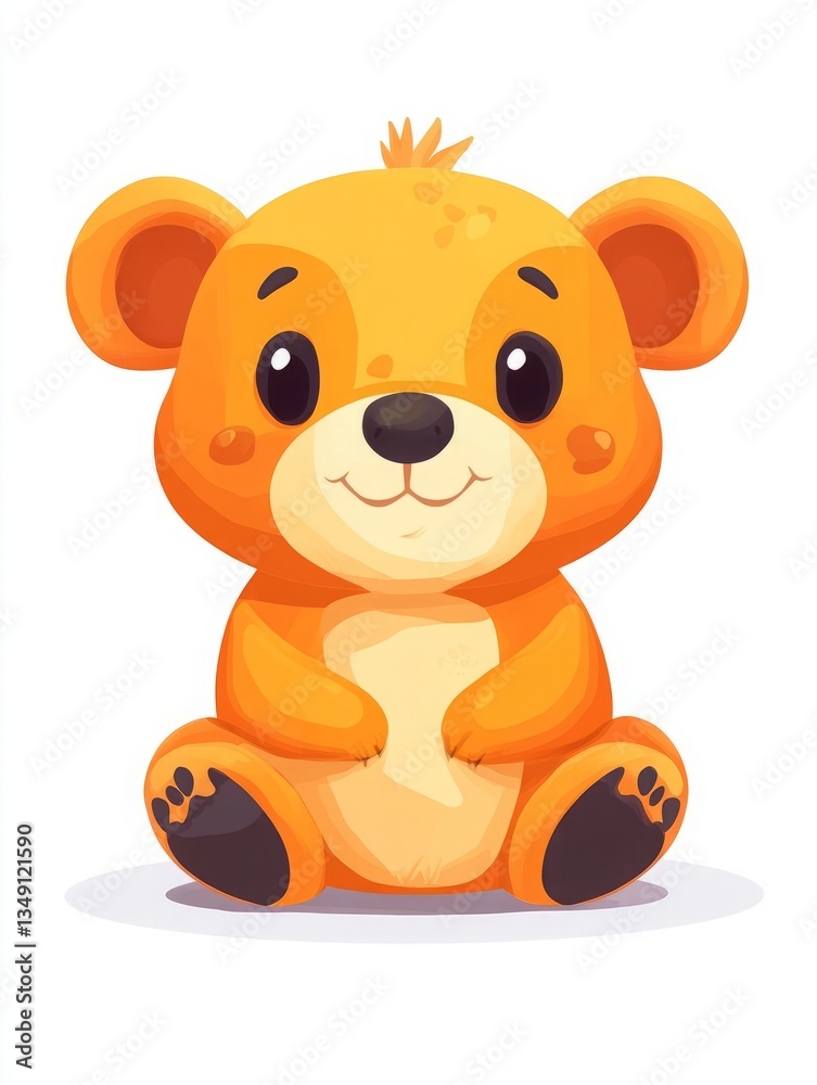 Fototapeta premium A cartoon bear is sitting on a white background. Cute animal, a simple flat illustration, with minimal details and white background