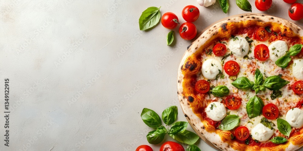 Delicious Italian Pizza with Tomatoes, Basil, and Fresh Mozzarella Delicious Italian Pizza with Tomatoes, Basil, and Fresh Mozzarella