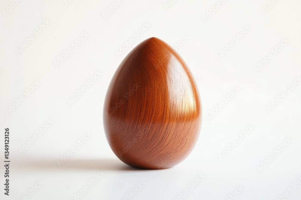 Wooden Egg Sculpture Close-up with Smooth Finish on White Background Wooden Egg Sculpture Close-up with Smooth Finish on White Background