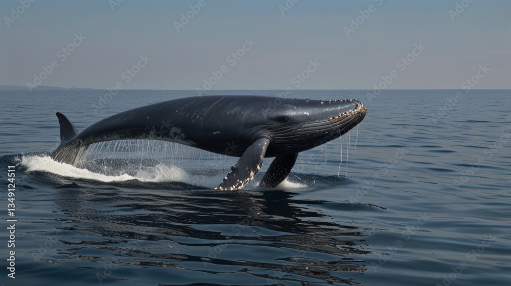 Obraz premium Humpback whale breaching in ocean