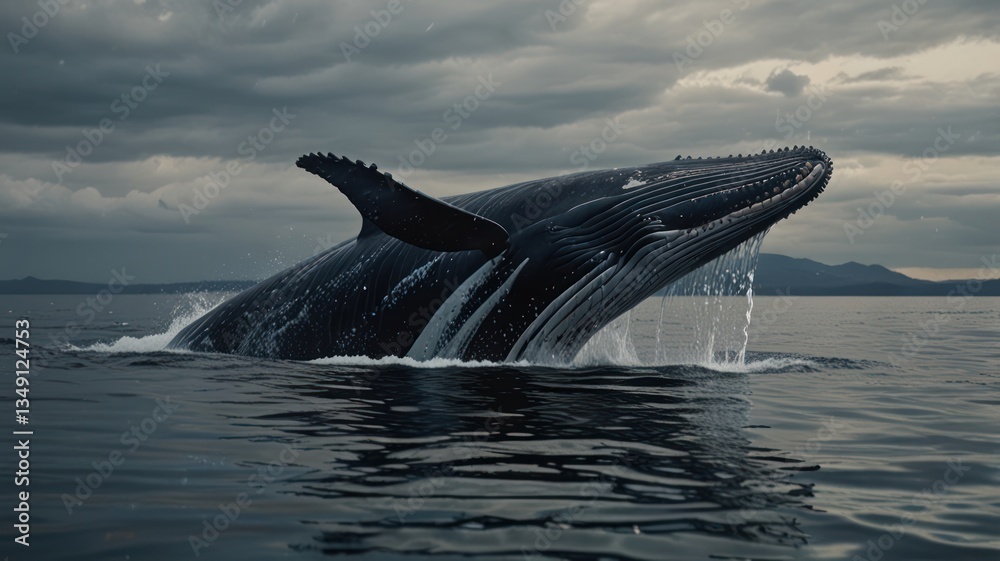 Fototapeta premium Majestic Whale Breaches Ocean Surface