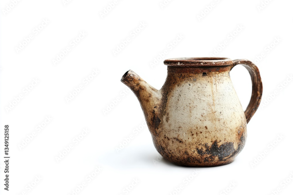 Antique Ceramic Teapot Isolated on White Background with Rustic Texture Antique Ceramic Teapot Isolated on White Background with Rustic Texture