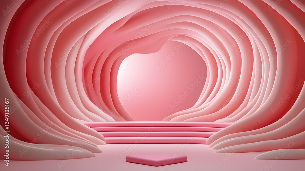 Obraz premium Pink Heart Shaped Archway with Two Pink Podiums