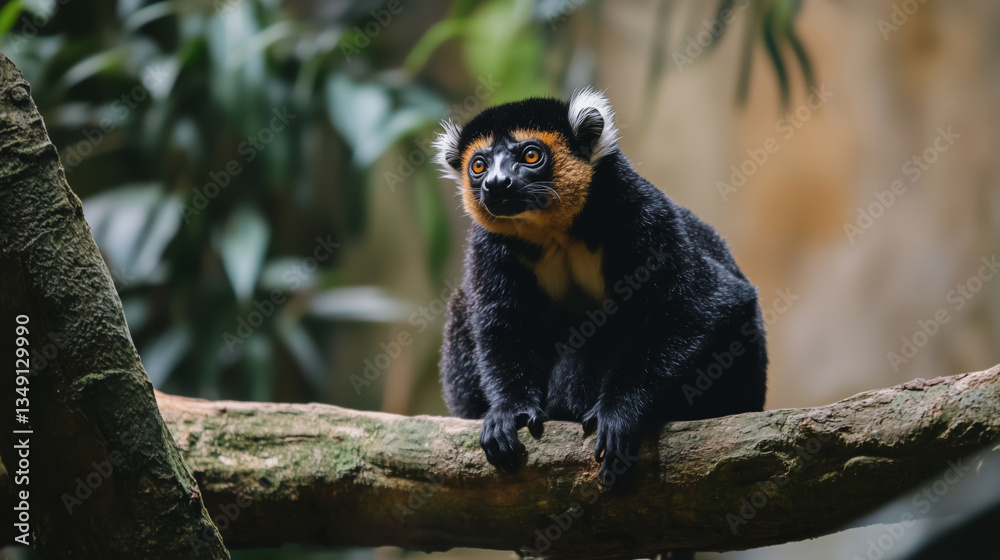 Obraz premium Black lemur sitting on a tree branch