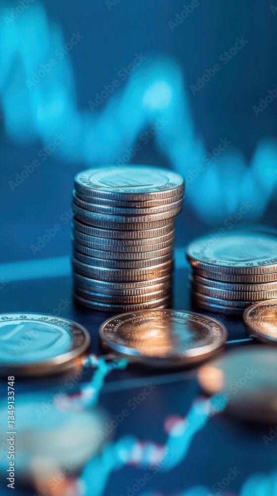 Rising Market Chart on Blue Blurred Gradient Background