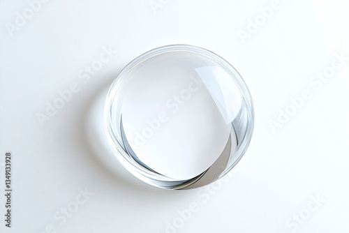 Clear Round Glass Paperweight on White Background Still Life Object