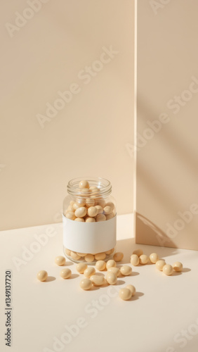Bottle of Magnesium Glycinate with capsules on a desk.