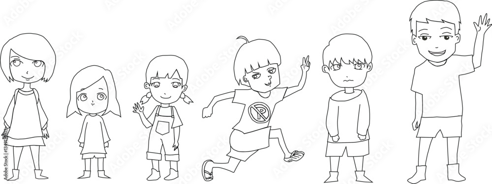 Little Kid Children Outline Vector Set Illustration, Cartoon Clipart, and Line Art Design Little Kid Children Outline Vector Set Illustration, Cartoon Clipart, and Line Art Design