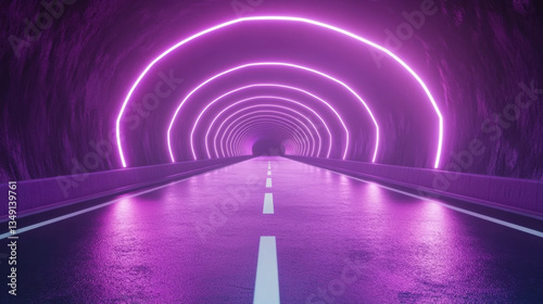 Neon Purple Road Tunnel