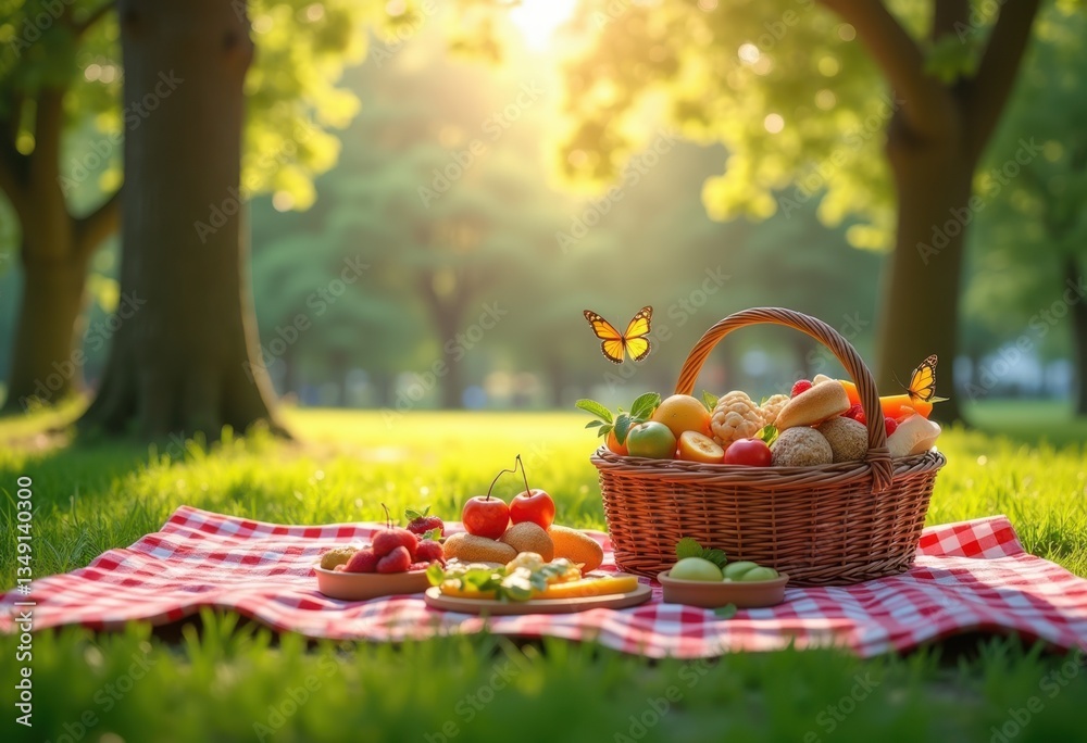 joyful picnic scene vibrant park green grass picnic blanket basket food nature sunshine trees, flowers, outdoors, family, fun, relaxation, friends joyful picnic scene vibrant park green grass picnic blanket basket food nature sunshine trees, flowers, outdoors, family, fun, relaxation, friends
