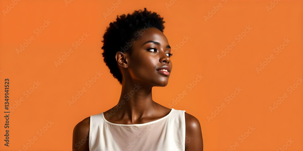 Obraz premium A young black woman with short hair and a confident expression