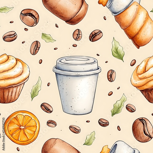 Coffee for Pastries, Seamless Pattern.