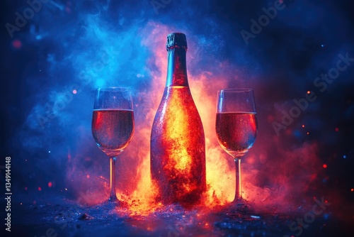 Volcanic Champagne Eruption with Two Glasses