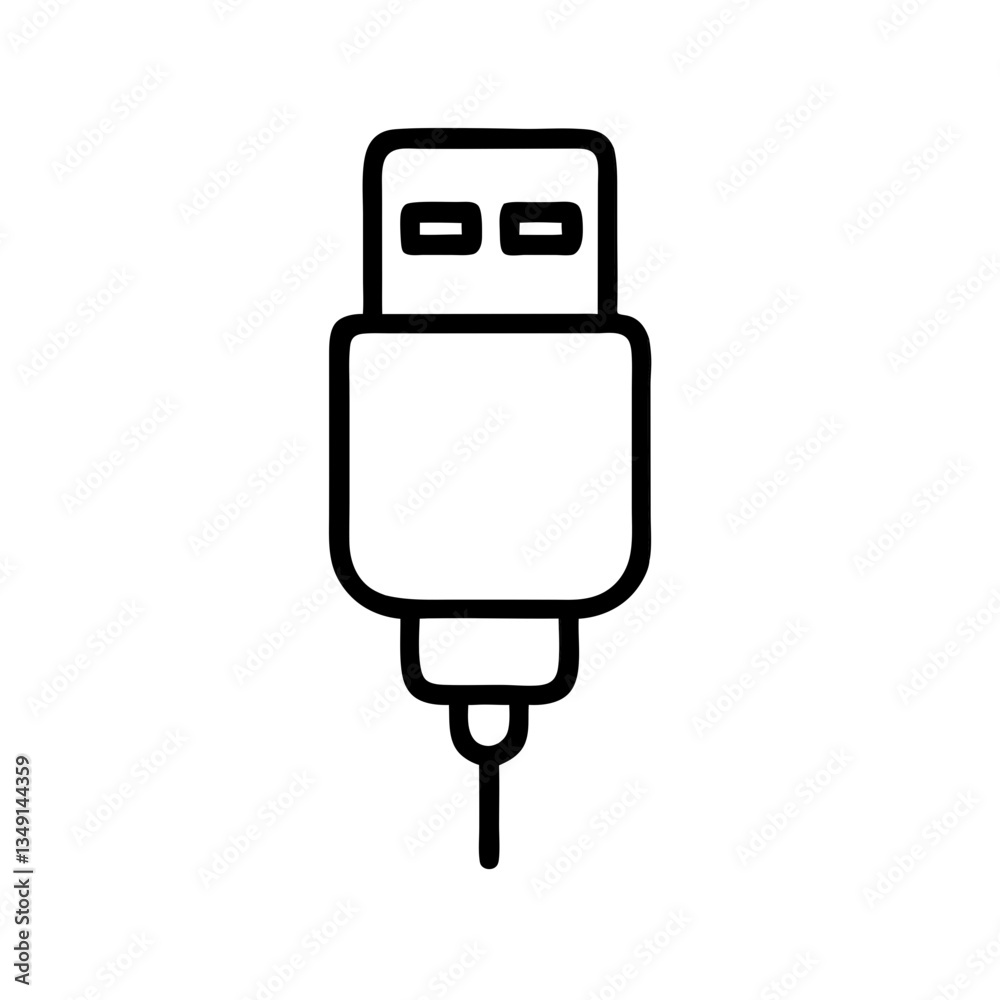 USB cable outline icon, isolated vector illustration, it may be suitable as a visual representation on a website, particularly in a tech-related context. USB cable outline icon, isolated vector illustration, it may be suitable as a visual representation on a website, particularly in a tech-related context.