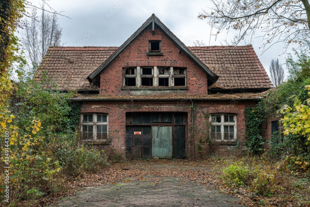 Abandoned House with Overgrown Garden and Decaying Structure Abandoned House with Overgrown Garden and Decaying Structure