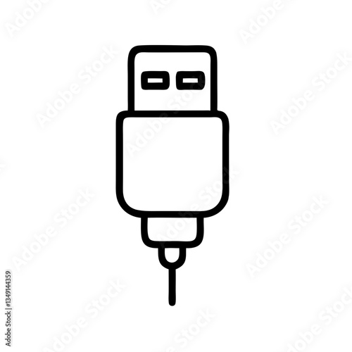 USB cable outline icon, isolated vector illustration, it may be suitable as a visual representation on a website, particularly in a tech-related context.