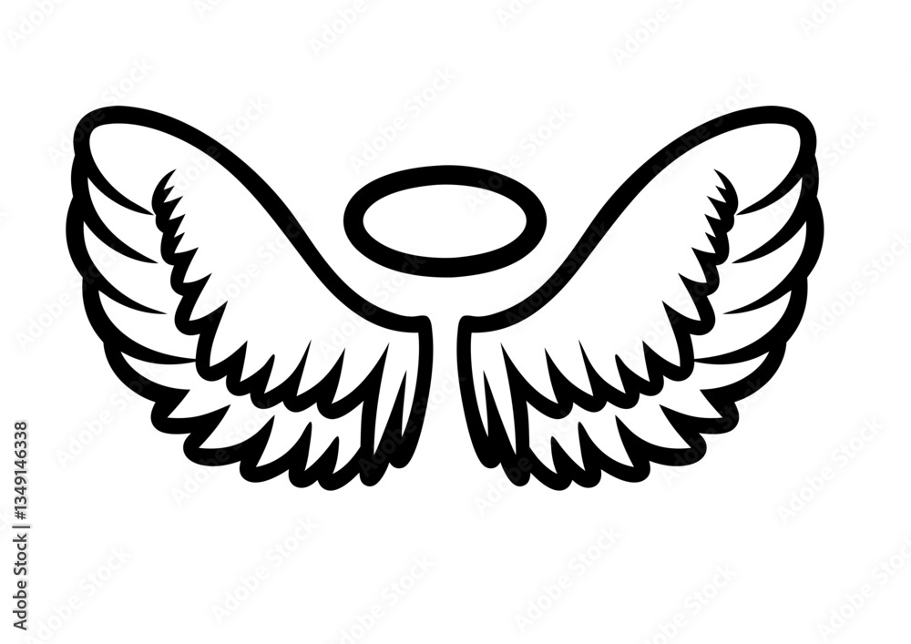 Obraz premium black and white svg vector angel wings, valentine's day icon 