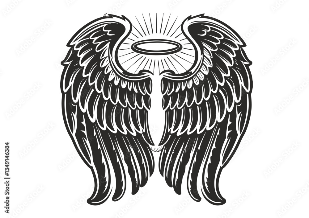 Fototapeta premium black and white svg vector angel wings, valentine's day icon 