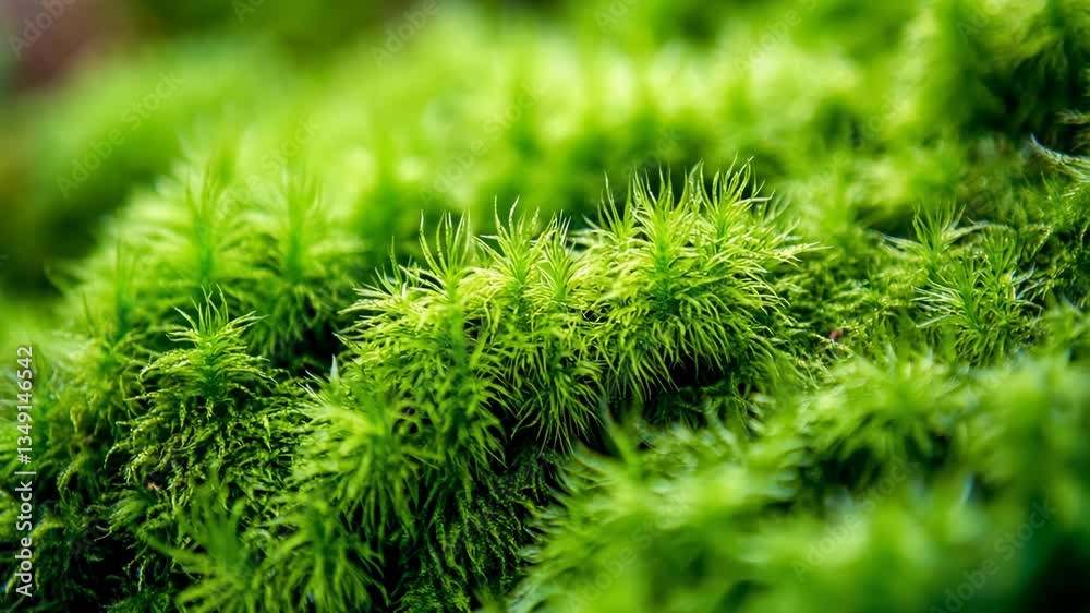 Lush green moss covering a forest floor in early spring sunlight creating a vibrant ecosystem Lush green moss covering a forest floor in early spring sunlight creating a vibrant ecosystem