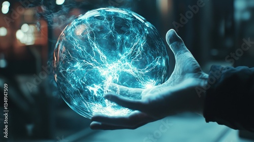 Wallpaper Mural Mystical Energy Orb Held in Hand: A Sci-Fi Fantasy Scene Torontodigital.ca