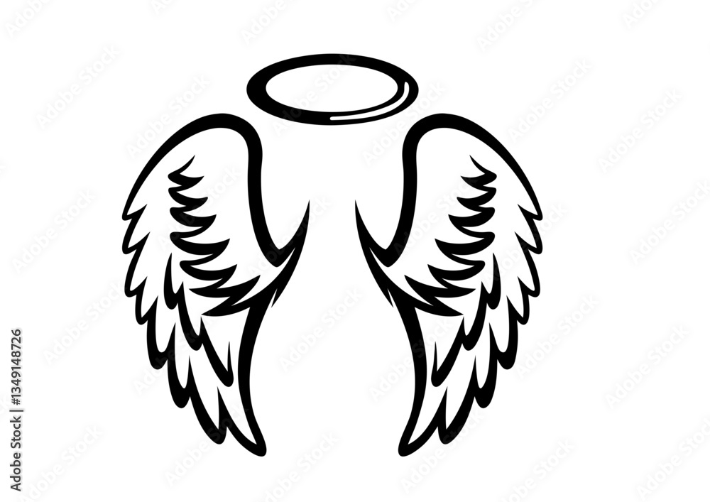 Fototapeta premium black and white svg vector angel wings, valentine's day icon 