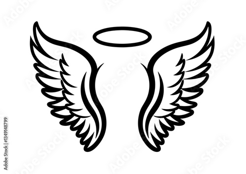 black and white svg vector angel wings, valentine's day icon 