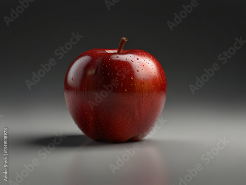 A single shiny red apple with water drops