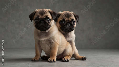Two adorable pug puppies sitting together