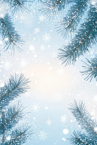Obraz na płótnie Winter Scene with Snowflakes and Pine Branches. w salonie