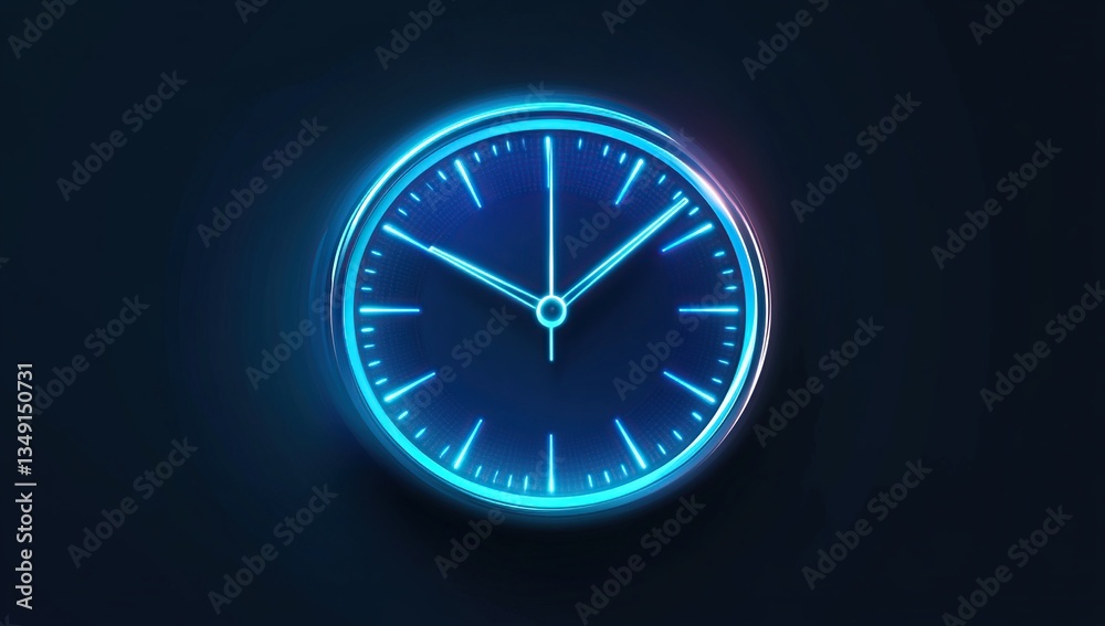 custom made wallpaper toronto digitalGlowing Blue Neon Clock on Dark Background