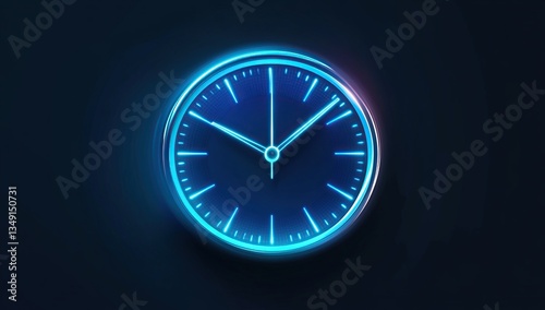 Wallpaper Mural Glowing Blue Neon Clock on Dark Background Torontodigital.ca