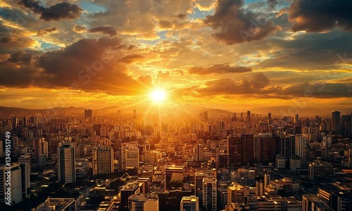 Golden Hour Cityscape: A Breathtaking Sunset over Sao Paulo