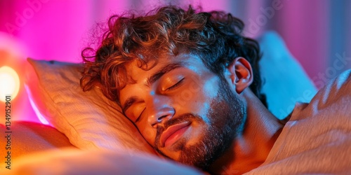 A peaceful man with curly h...