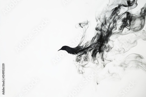 Smoke Bird Flying Free on White Background Dark Art Concept
