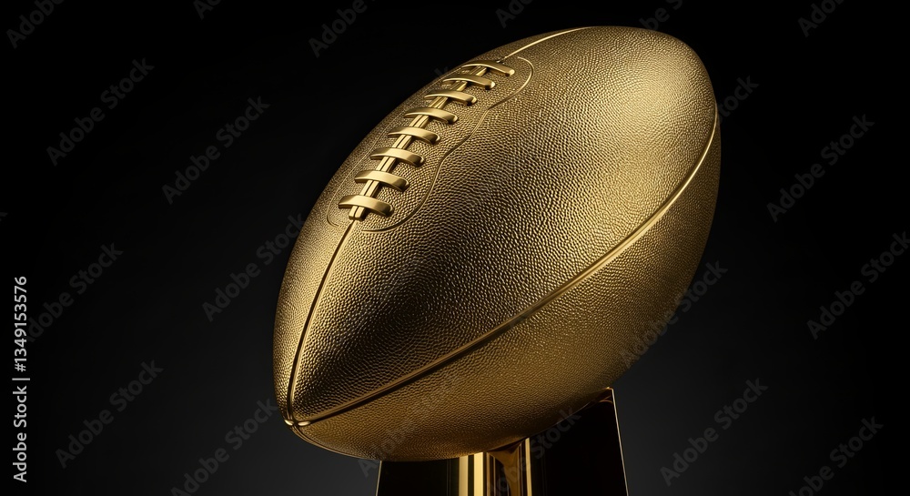 A gold football is displayed on a pedestal