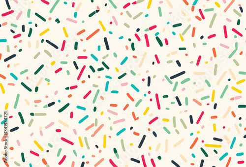Colorful sprinkle pattern on a white background, vector illustration, flat lay