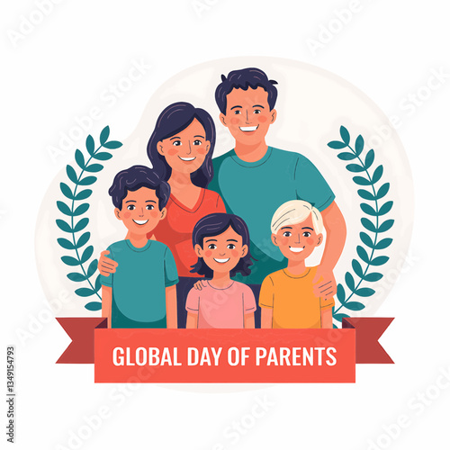 Global day of parents illustration of happy family with children celebrating parental love and care day